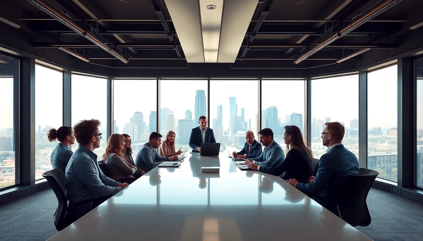 Engagement among diverse professionals in a business setting fostering collaboration and innovation.