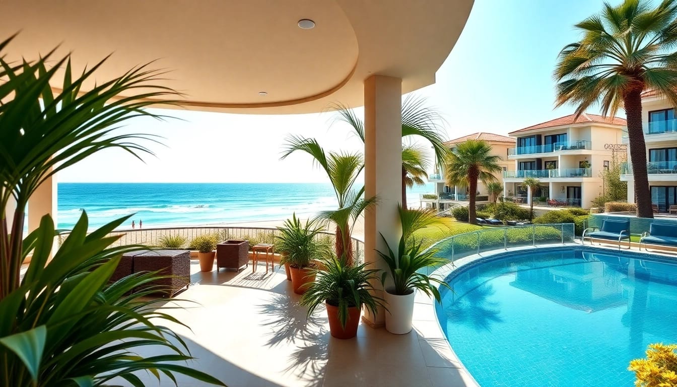 A beautiful beachfront property for alanya property sale highlighting modern villas and sea views.