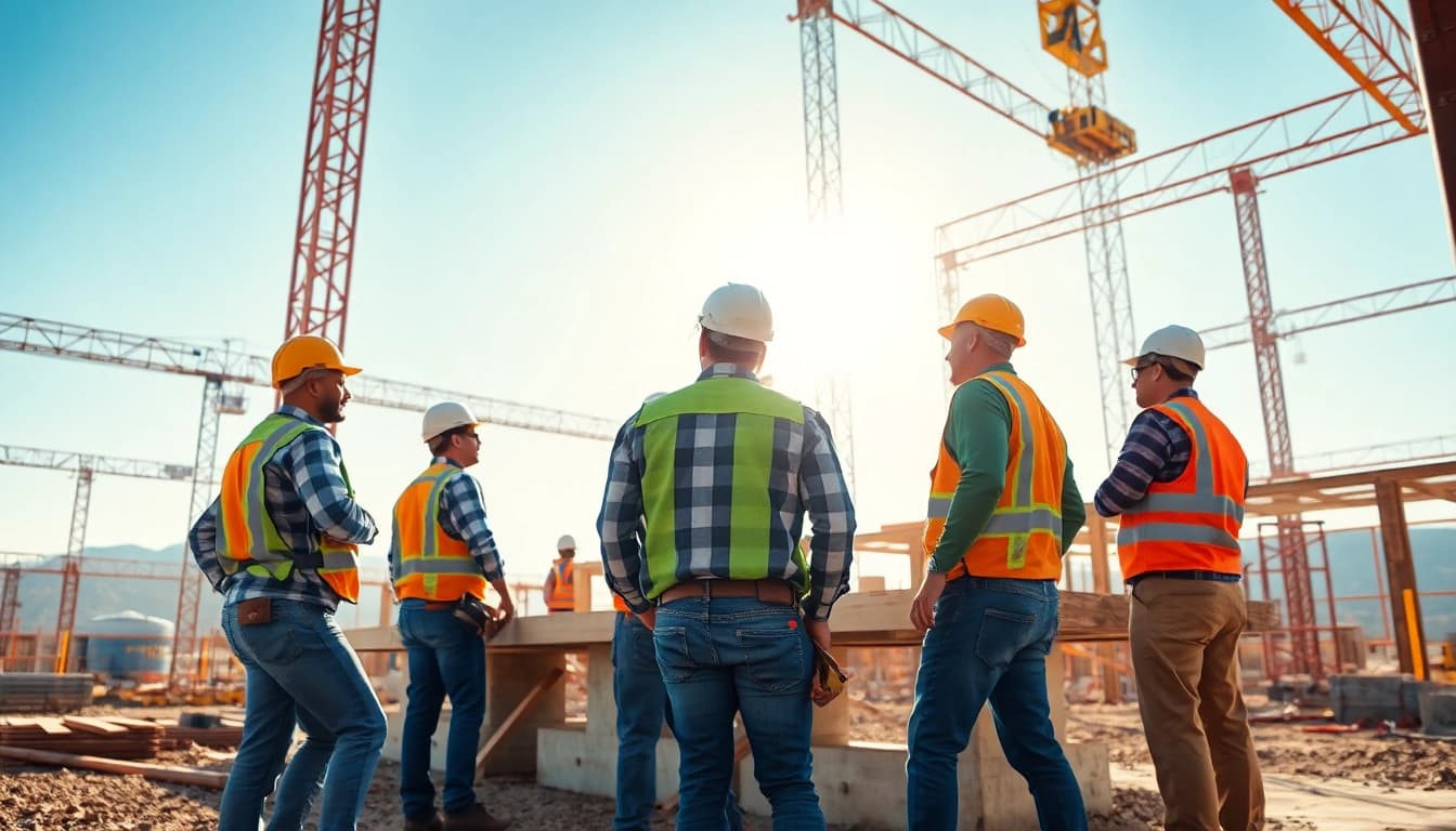 Builders collaborating on a site representing construction association colorado