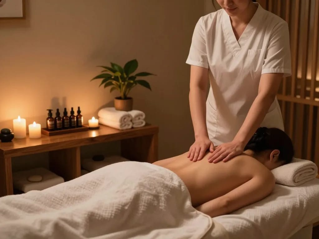 Experience exceptional 동대문스웨디시 massage in a serene spa environment, featuring a cozy treatment room and calming atmosphere.