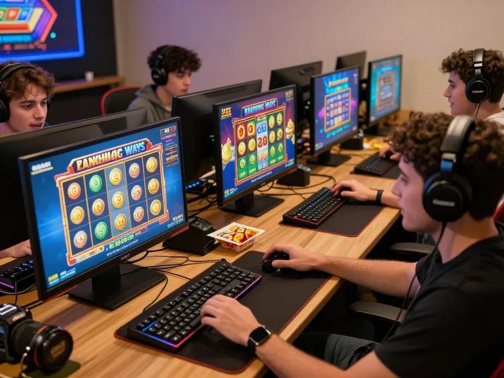Exciting gaming scene on popotogel platform showcasing players enjoying Pragmatic Play and PG Soft slots