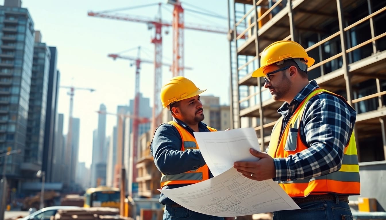 New York City General Contractor collaborating on a construction site, symbolizing expertise and teamwork.