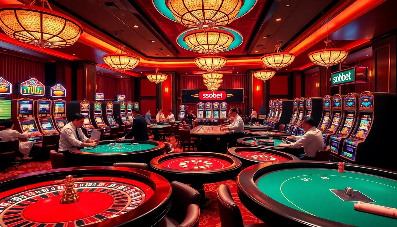 Sbobet players enjoying exciting high-stakes poker and vibrant casino games.