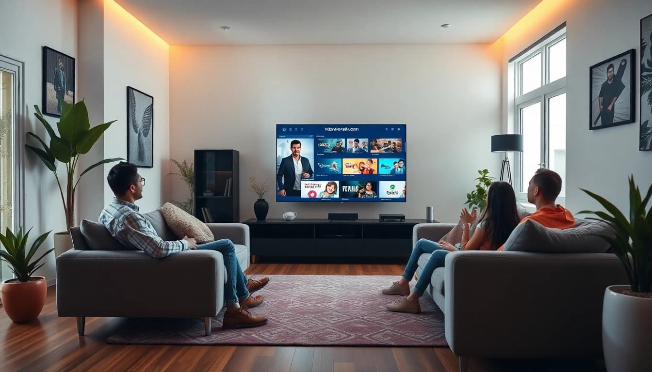 Experience seamless streaming entertainment with https://vizomate.com in a modern living room.