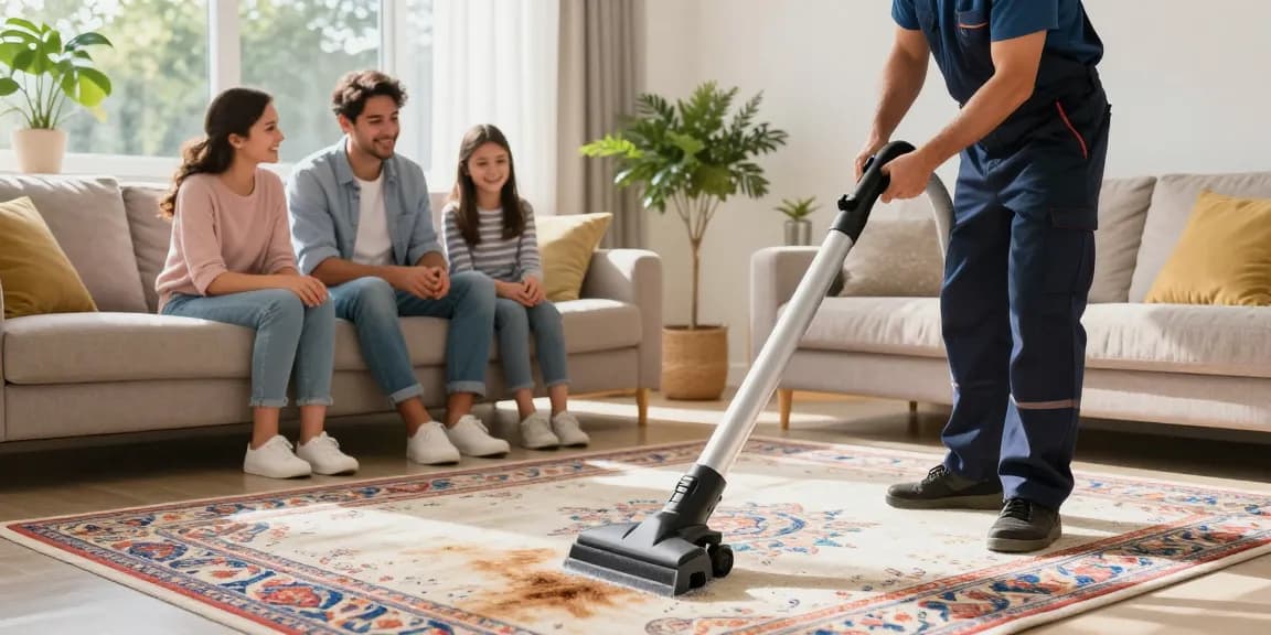 Carpet cleaning near me service in action, technician revitalizing family living room carpets for a fresh home.