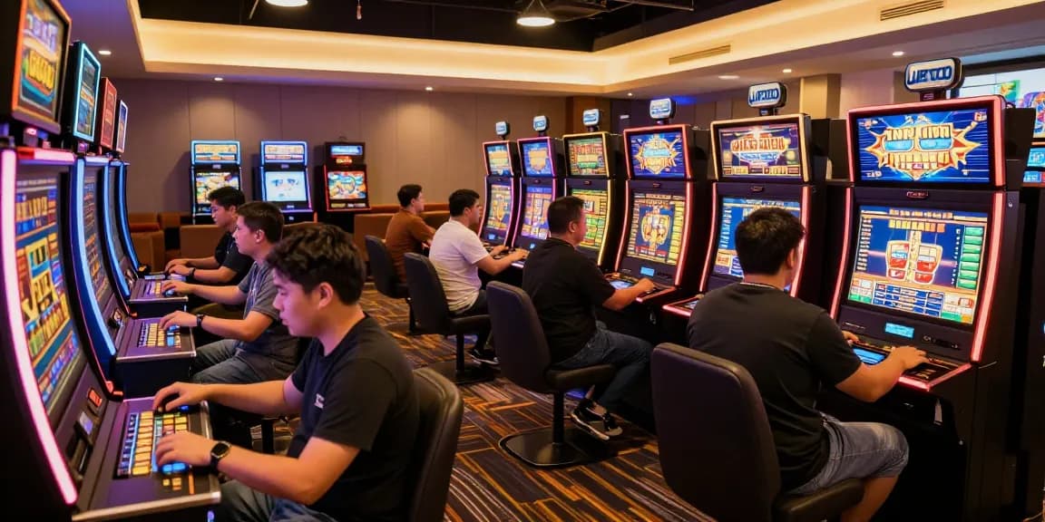Engaging scene of players in a virtual casino enjoying JPTOTO gaming experience with vibrant lights and excitement.