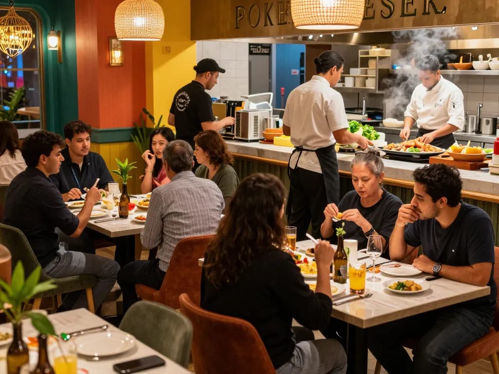 Engaging dining experience at POKERSERI with vibrant atmosphere and friendly staff.