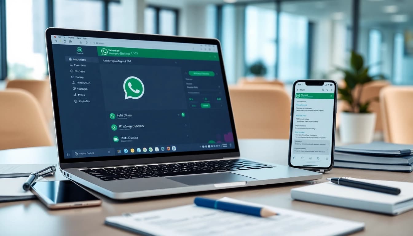 Explore the interface of WhatsApp Business CRM in a professional workspace setting.