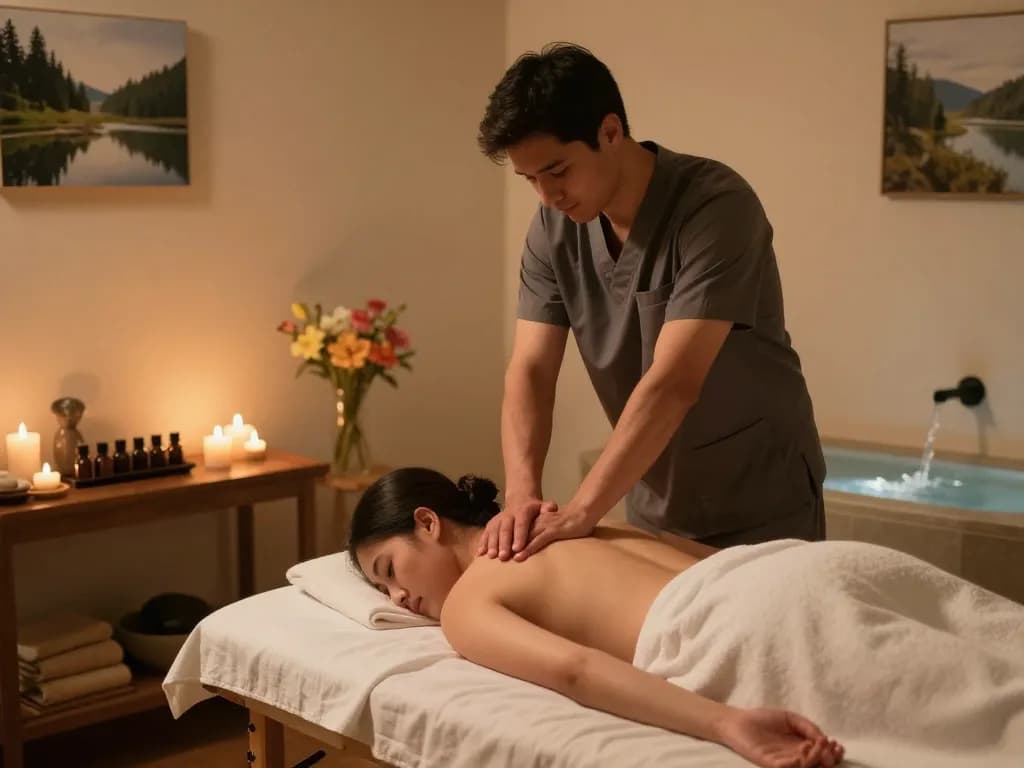 Experience relaxing 포항스웨디시 massage therapy scene with tranquil ambiance