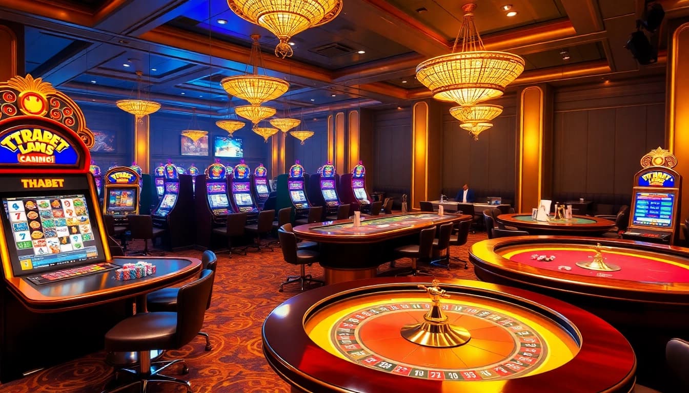 THABET casino scene with vibrant games, live dealers, and thrilling gambling action.