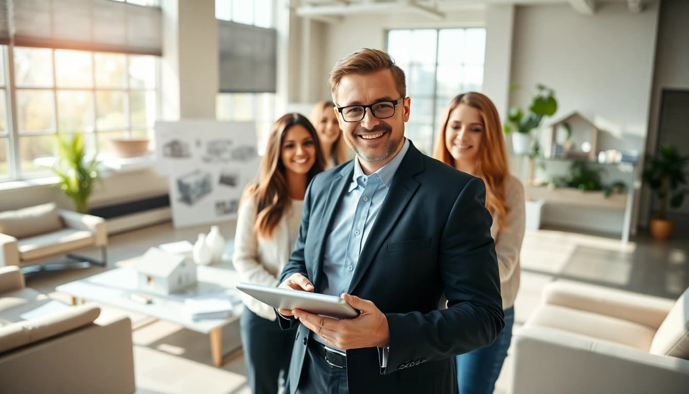 www.tbplhomes.com presents a professional real estate agent assisting clients in a modern office.