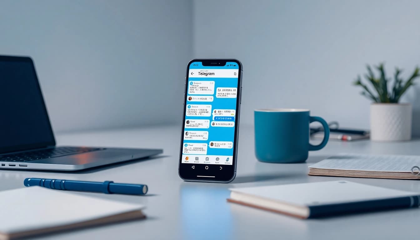 Telegram中文 app interface displayed on a smartphone, highlighting its features.