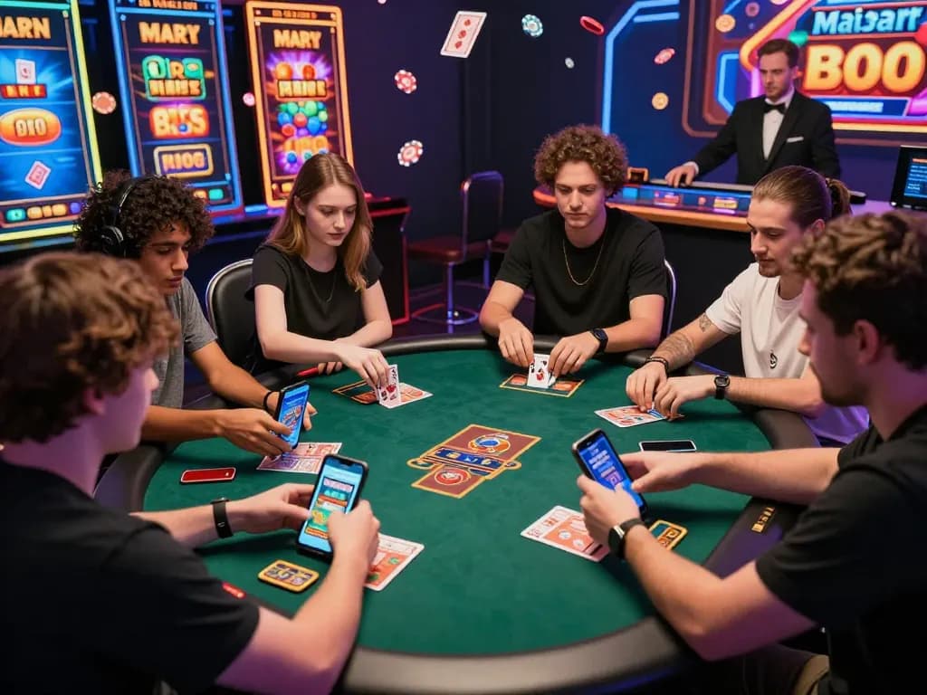 Players engaged in card games while using the link tải go88 mới nhất in a vibrant online casino atmosphere.