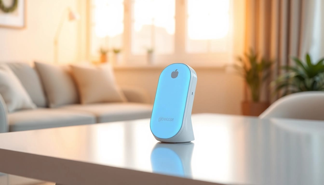 Showcasing the Lewcose Glowcose device in a bright setting, highlighting user-friendly design and technology.