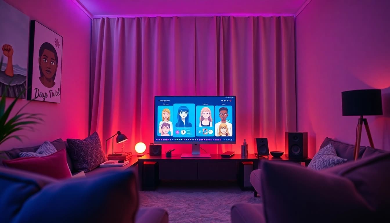 Engaging NSFW AI interaction scene highlighting vibrant character displays and modern aesthetics.
