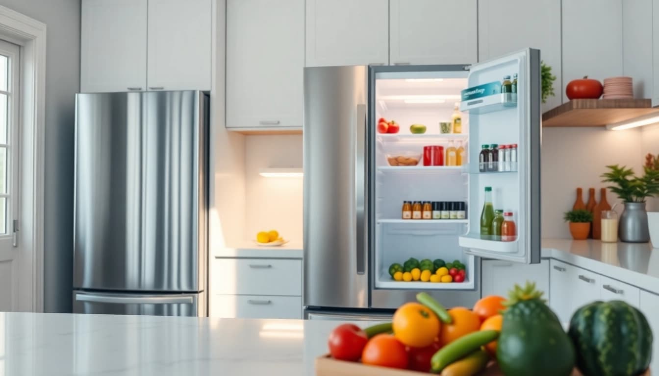 Waterdrop DA29-00020B Refrigerator Water Filter displayed in a modern kitchen with fresh produce.