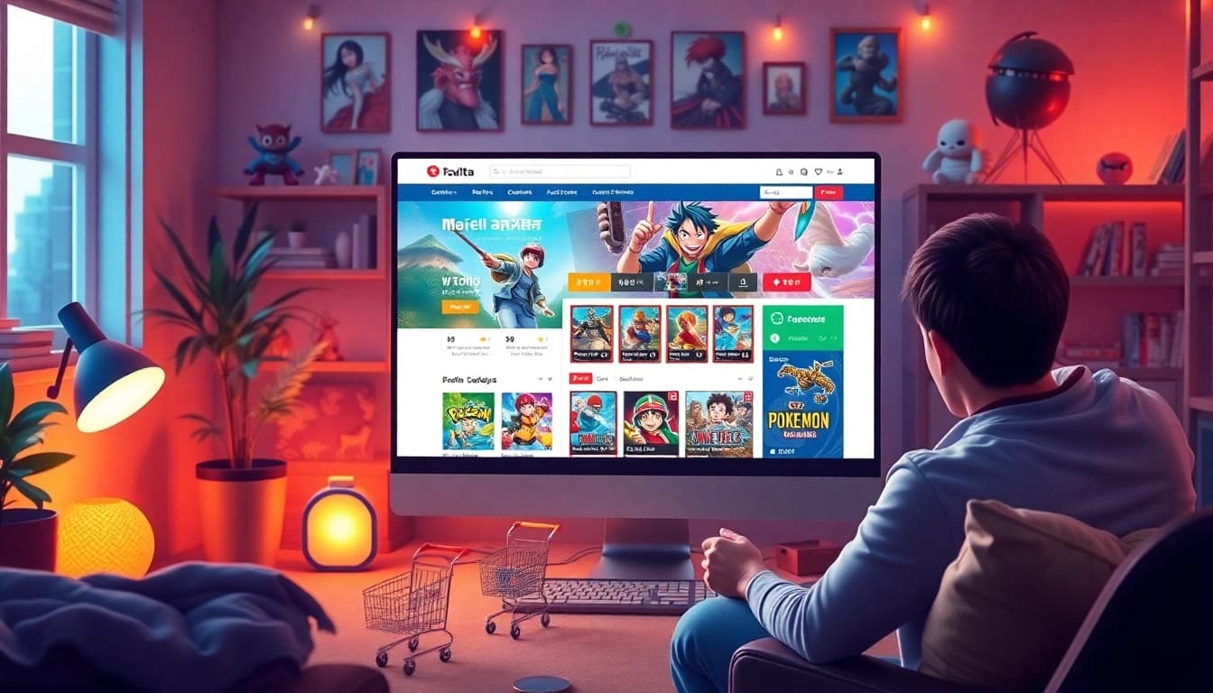 オンラインオリパ向けの鮮やかなウェブサイトで展示されるオンライン・トレーディングカードが、ユーザーのエンゲージメントを促します。