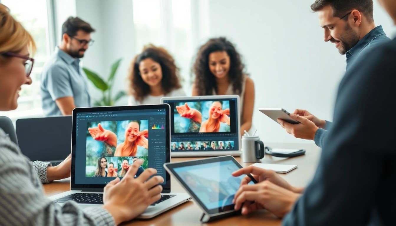 Edit images with 美图秀秀 in a vibrant, creative studio settings