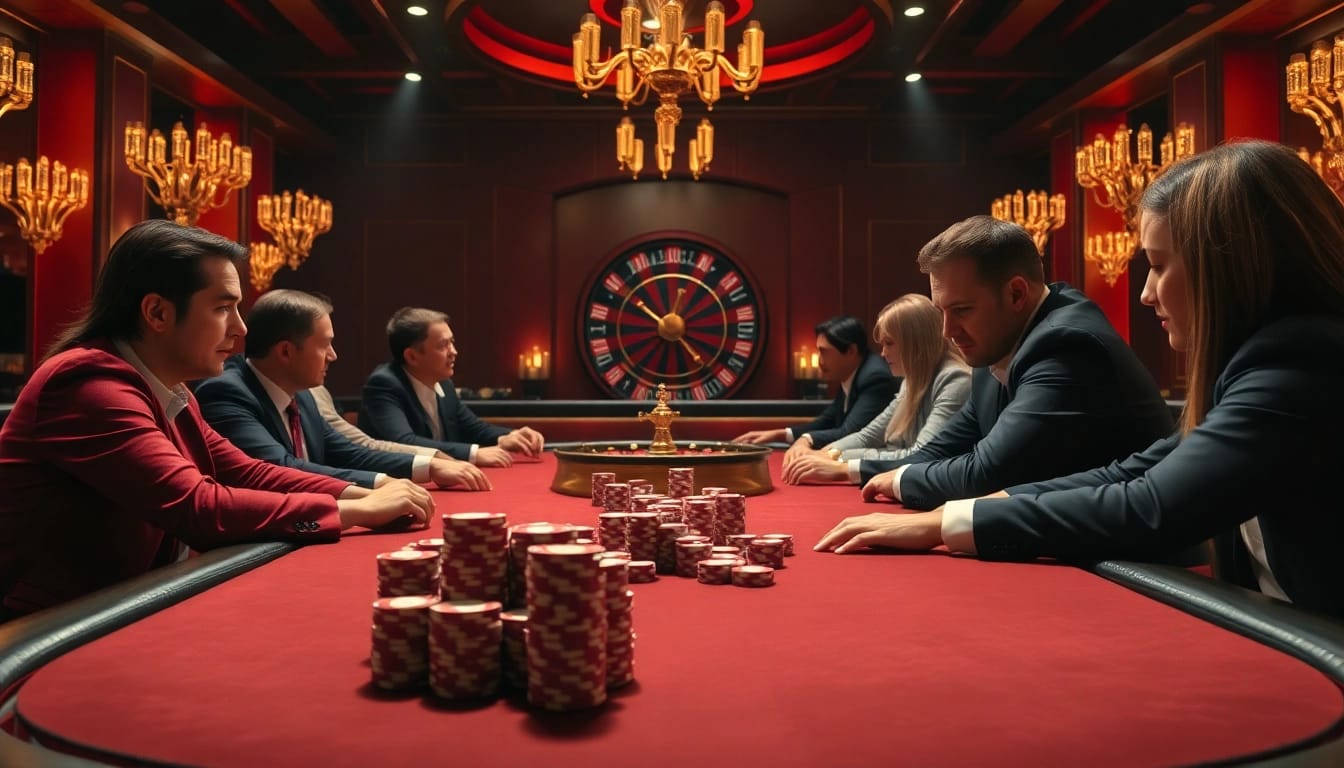 Experience the thrill of poker at ww88's luxurious casino table featuring vibrant chips and excited players.