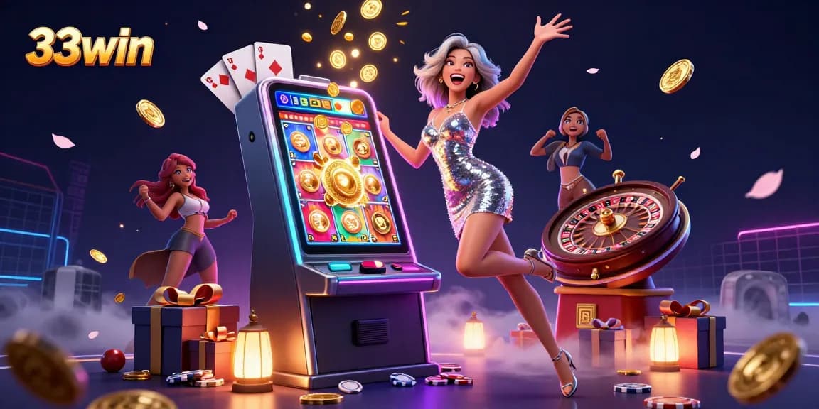 Celebrate big wins at 33win with a stunning jackpot scene of excitement and vibrant casino elements.