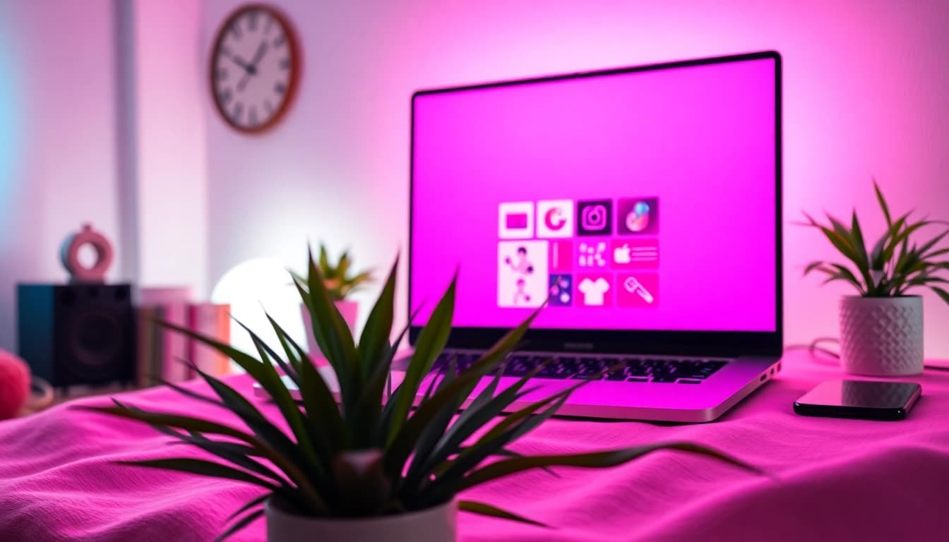 Calming pink screen background providing gentle ambient lighting for creative spaces.