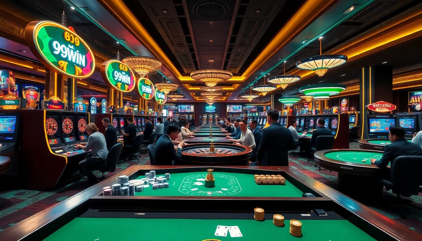 Experience the thrill of 99win as players engage with exciting casino games and vibrant slot machines.
