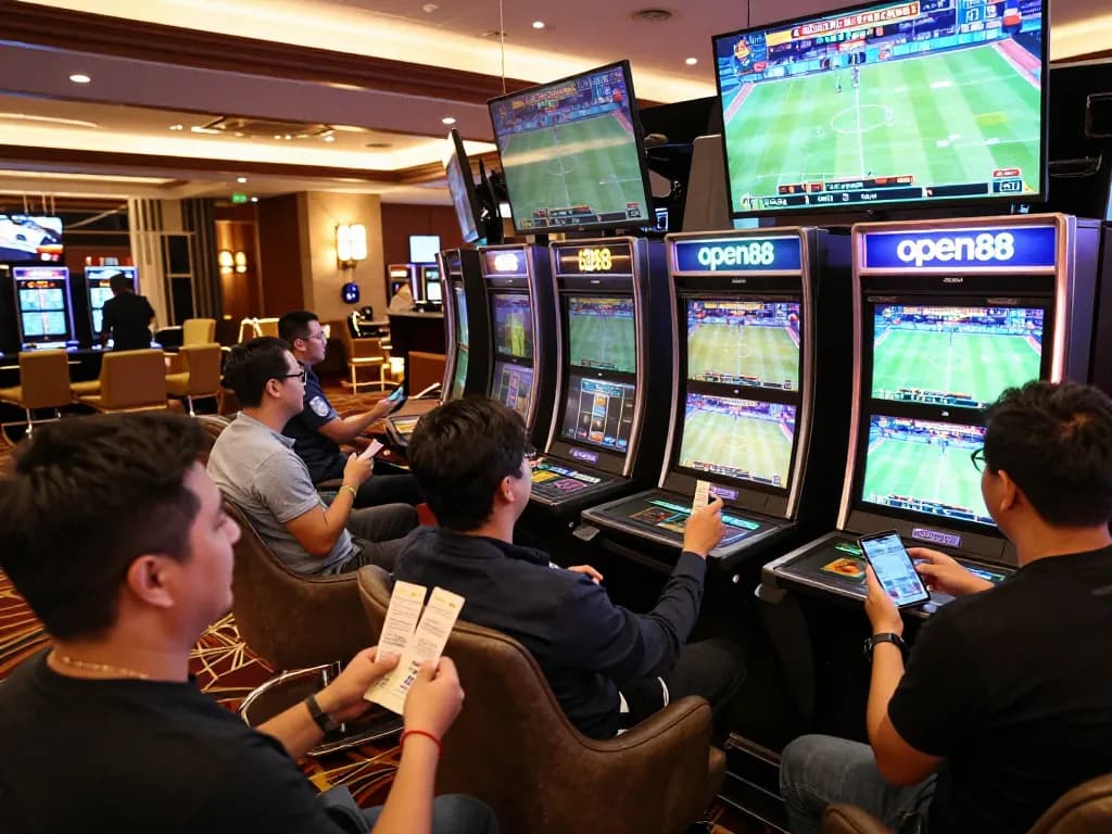 Experience thrilling sports betting at open88 with excited bettors placing wagers on live events.