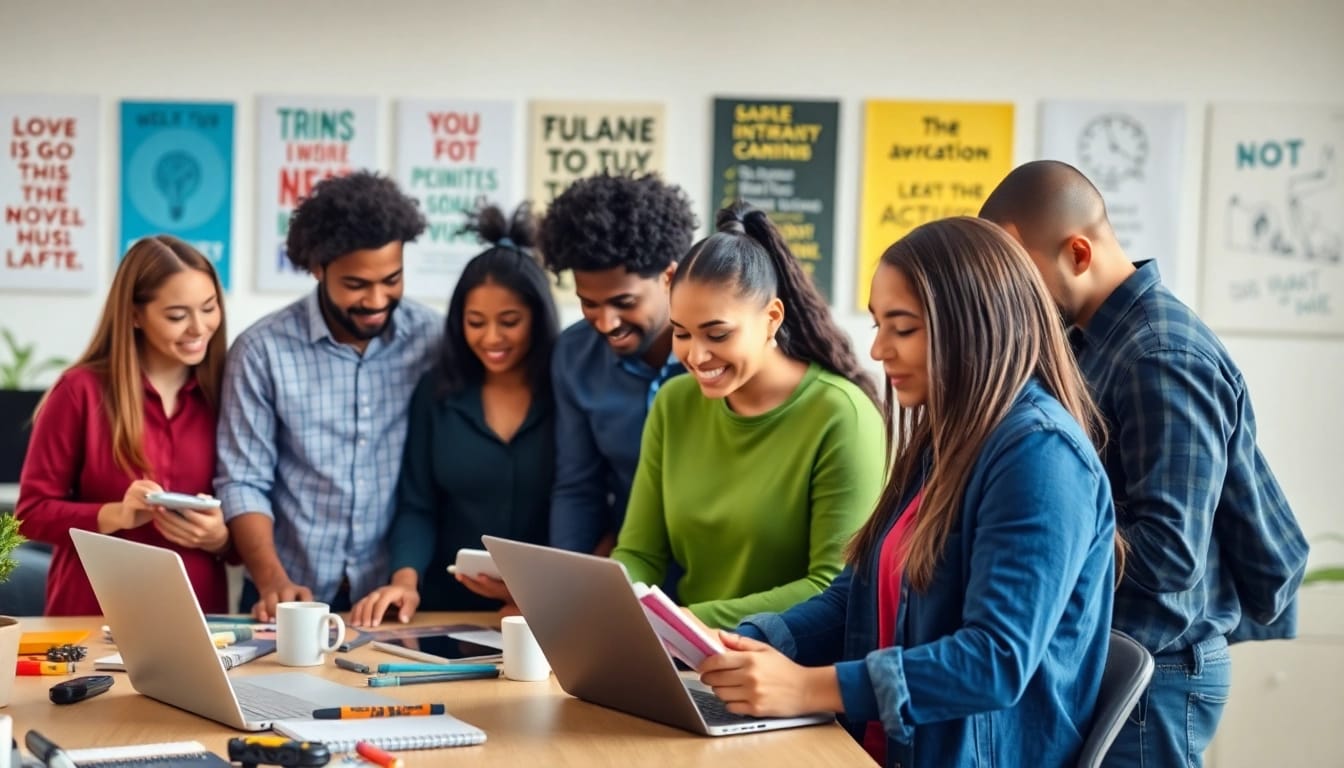 Apprenticeship programs fostering teamwork among diverse individuals in a bright, collaborative workspace.