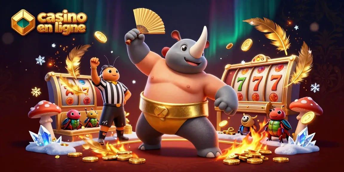 Visualisez le champion sumo rhinocéros en action dans un casino en ligne