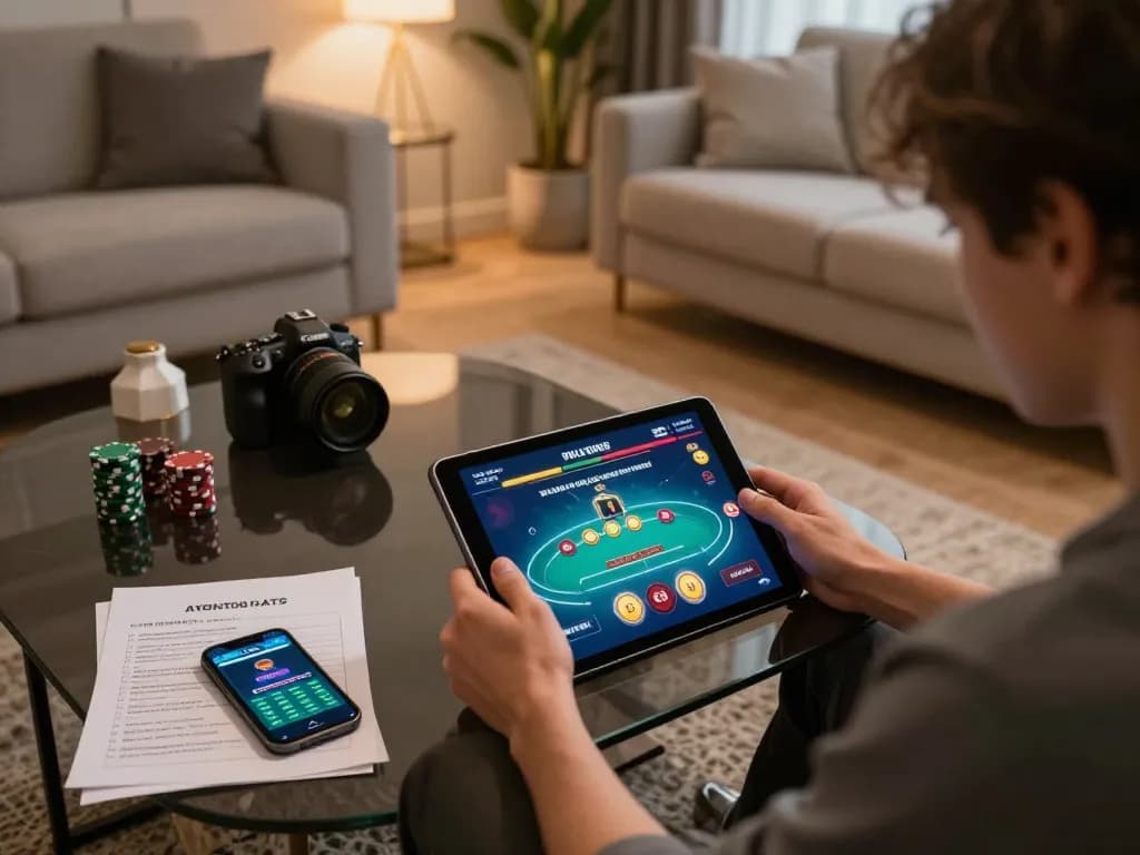 Tham gia m88 mới nhất hôm nay với một trò chơi poker trực tuyến hấp dẫn trên máy tính bảng trong một phòng khách ấm cúng