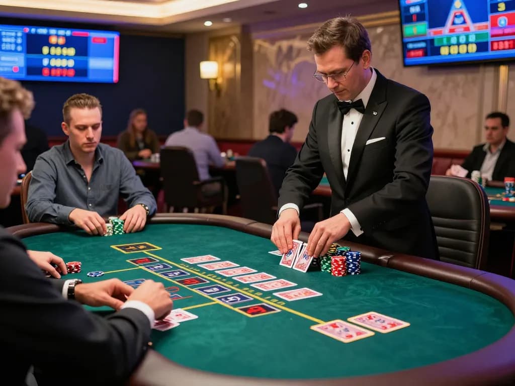 Engaged players enjoying a 바카라사이트 live baccarat game with an experienced dealer in a vibrant online casino setting.