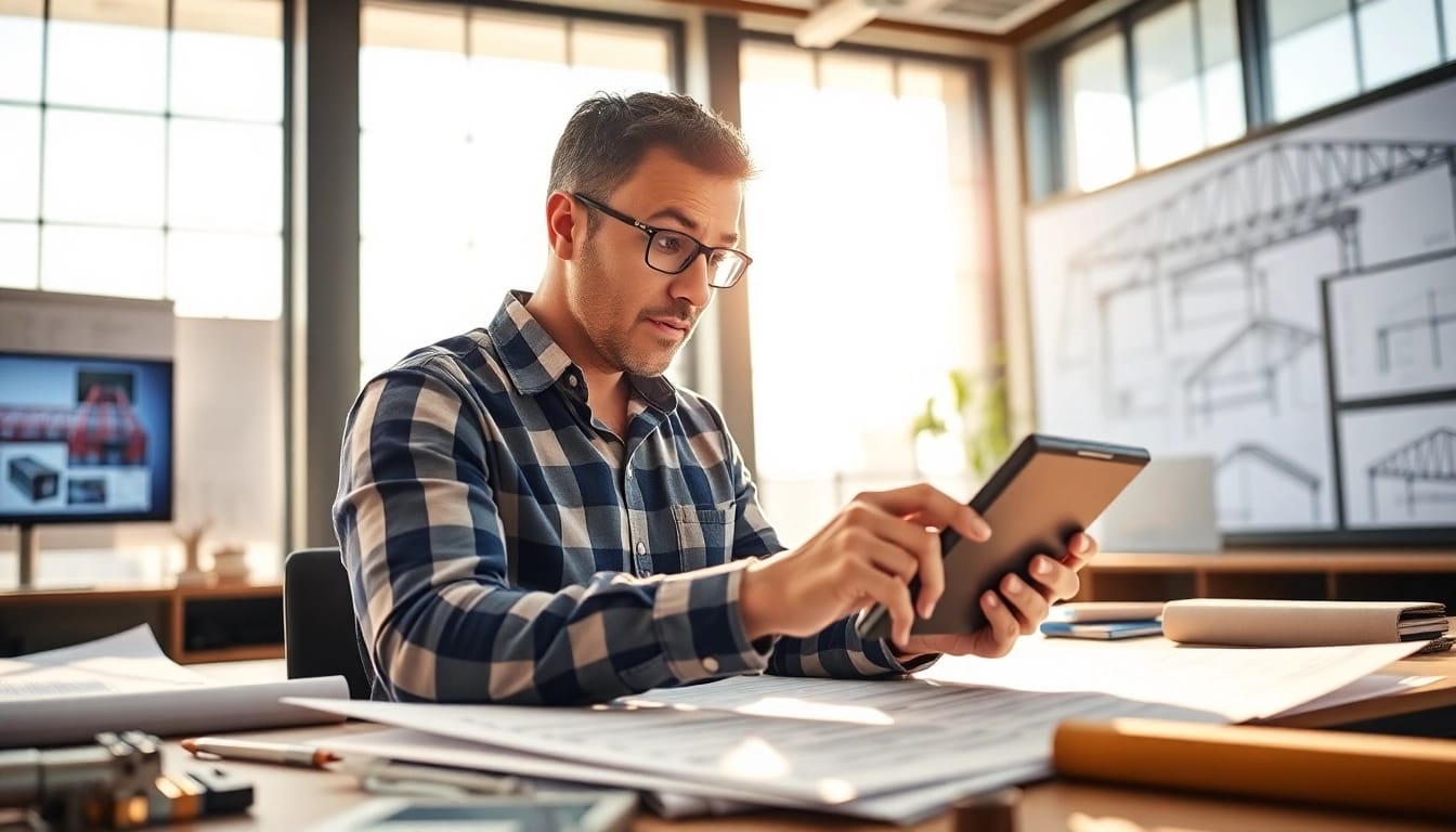 Calculate structural designs efficiently with a truss calculator in a professional office setting.