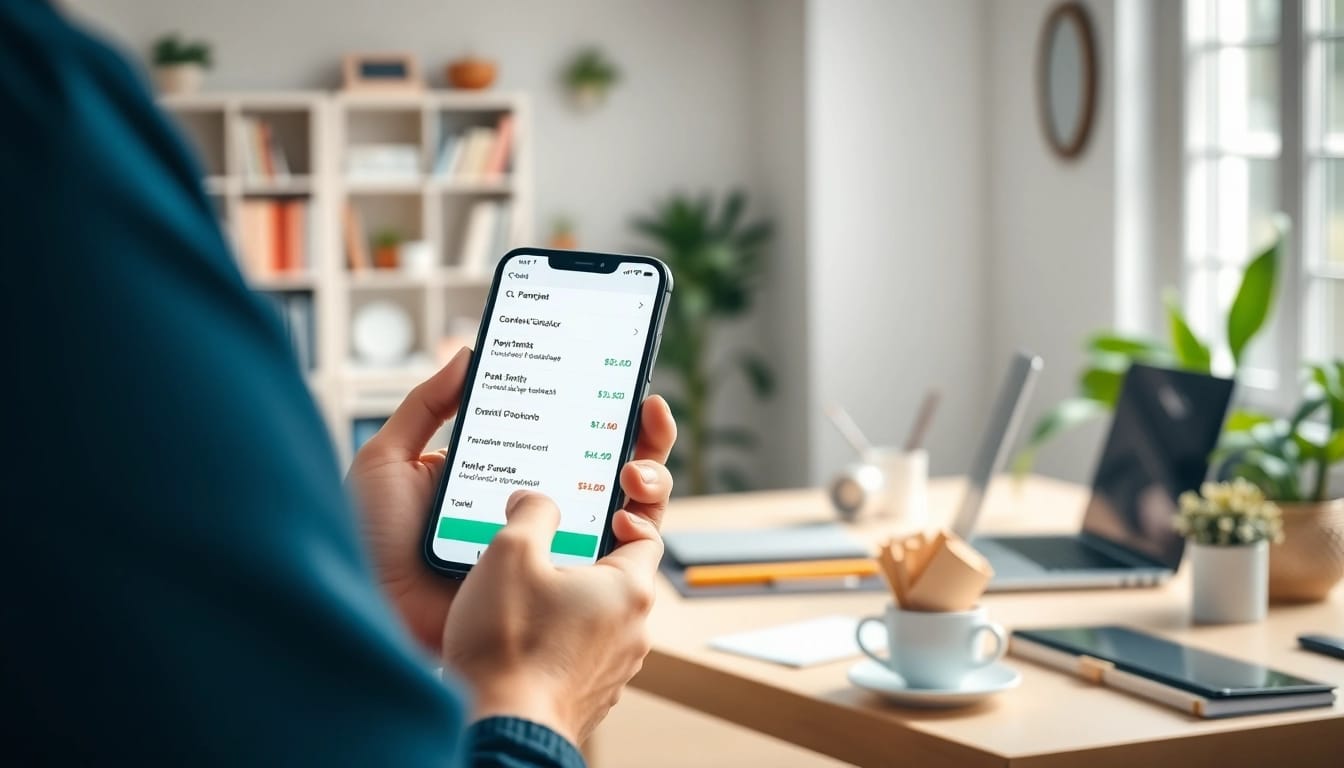 Showcasing payment links for content creators on a smartphone in a bright home office setting.
