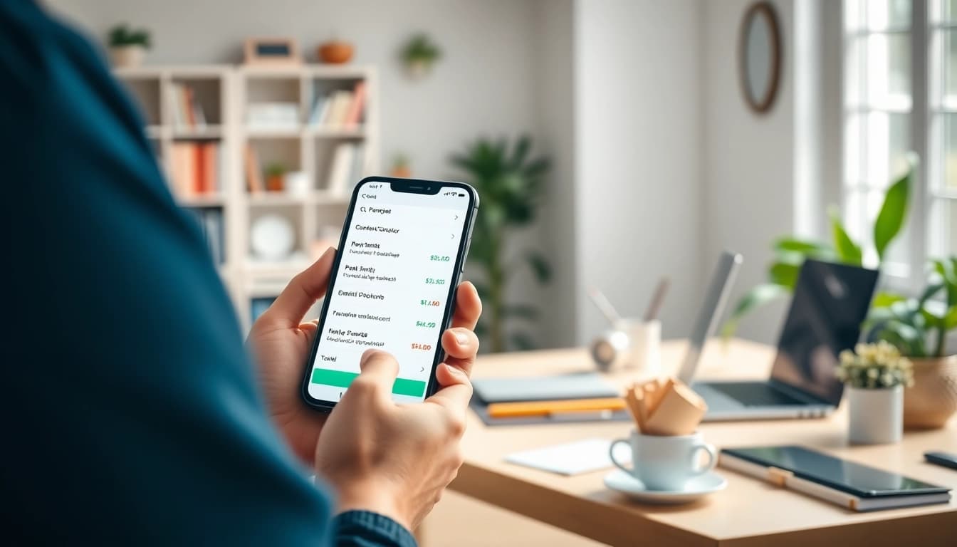 Showcasing payment links for content creators on a smartphone in a bright home office setting.