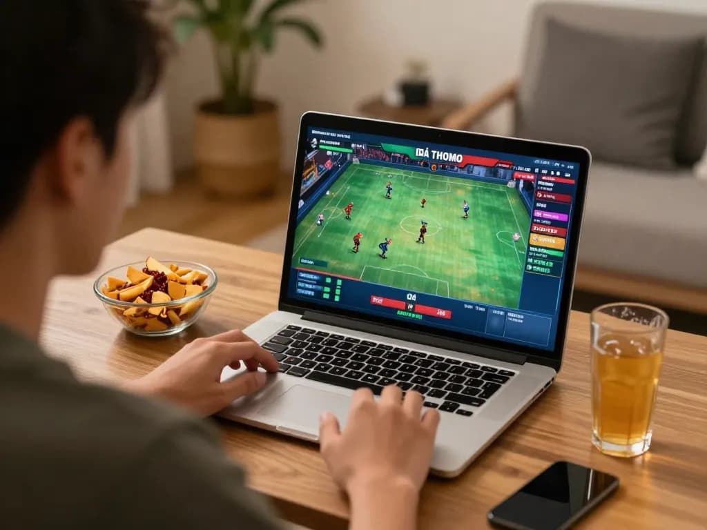 Engaging in Đá gà thomo live betting during an exciting match in a cozy home setting