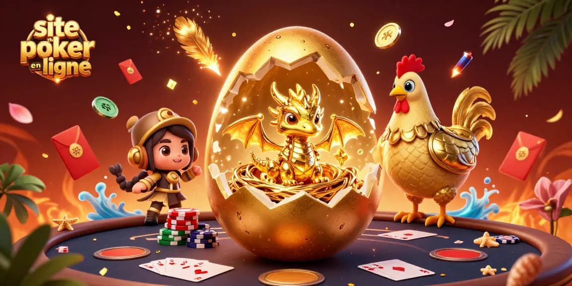Jouez au site de poker en ligne avec une dragonne dorée et des jetons en folie