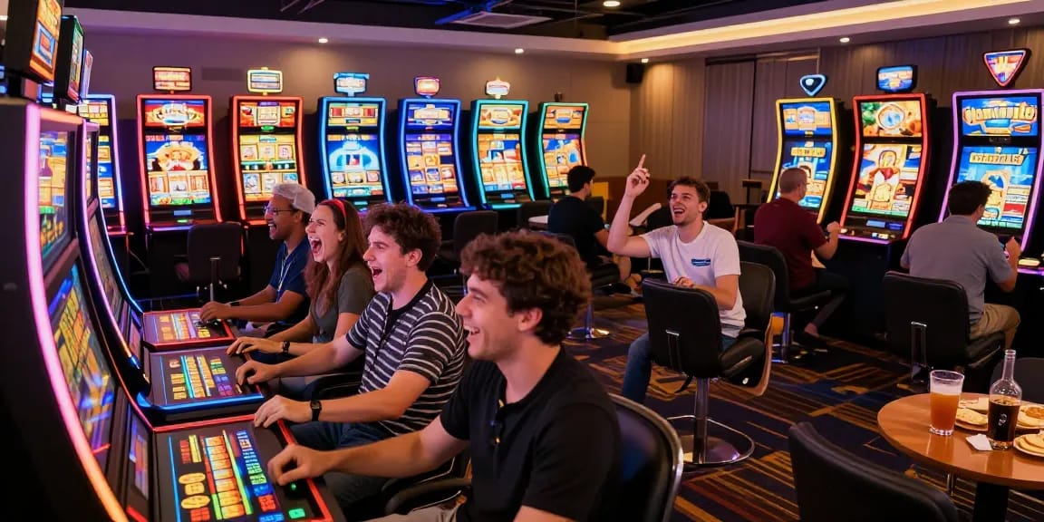 Exciting slot gaming experience in a modern casino setting with players engaged.