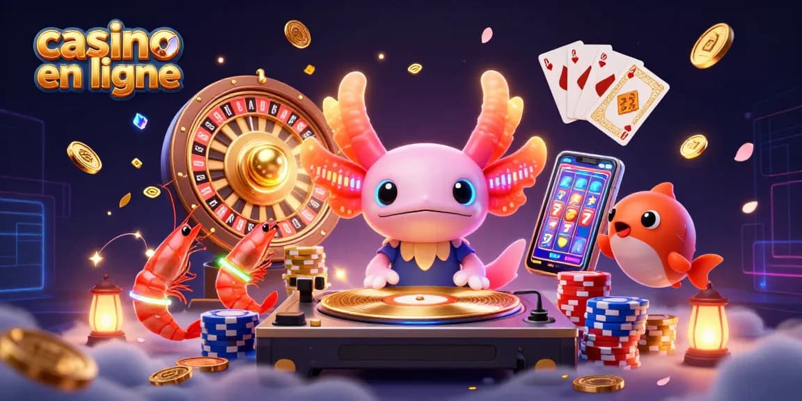 Plongez dans le monde captivant du casino en ligne avec cette illustration colorée et festive.