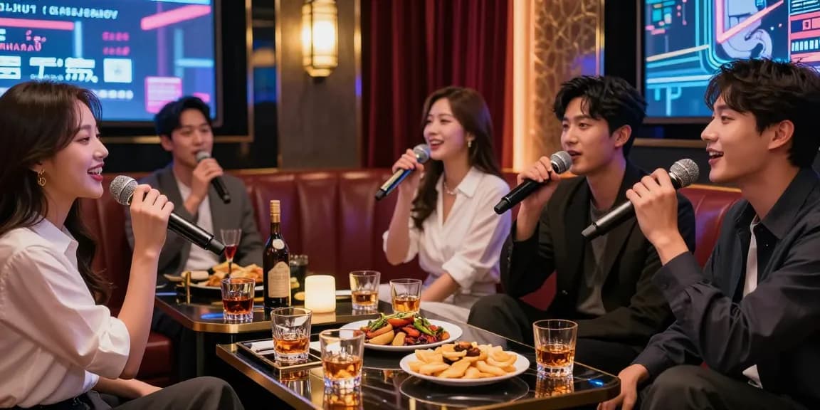 강남 가라오케에서 친구들과 함께 즐기는 프라이빗 룸의 화려한 모습