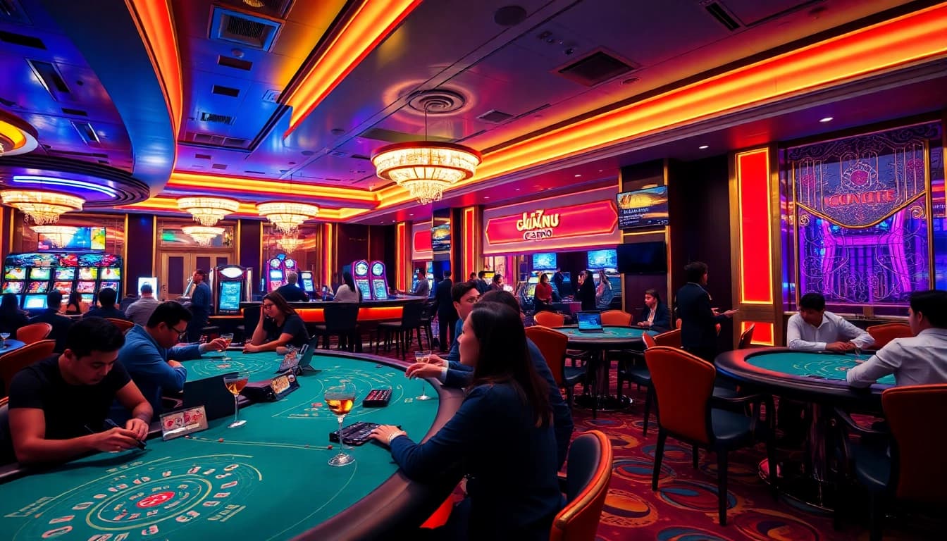Pengunjung menikmati permainan di lemacau casino dengan suasana yang meriah.