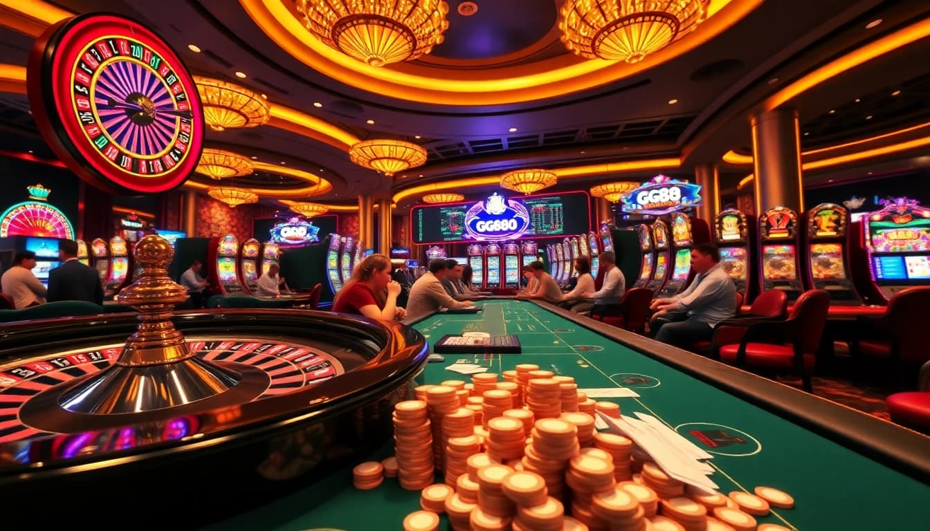 Experience the excitement of GG88 with a luxurious casino atmosphere featuring thrilling games and vibrant betting action.