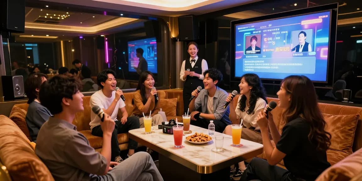 강남 쩜오의 프리미엄 가라오케에서 고객들이 즐거운 시간을 보내는 모습, https://www.gugudanlounge.com/에서 경험할 수 있는 고급스러운 내부와 현대적 분위기를 강조합니다.