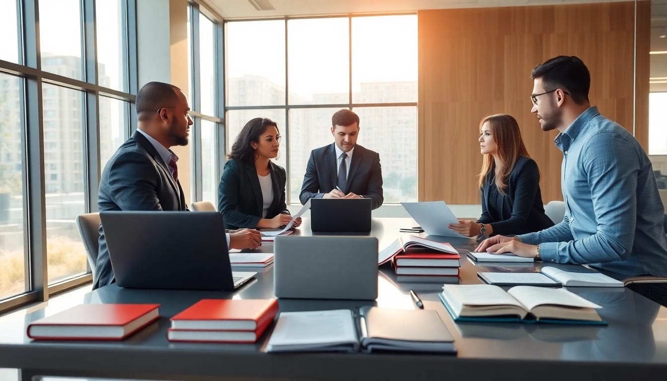 Consultation at http://www.jacobsonpilaw.com featuring diverse individuals discussing legal documents.