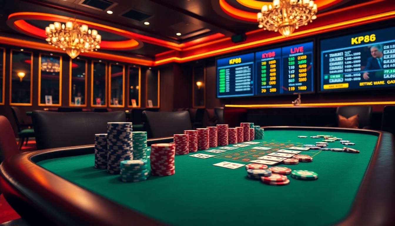 Engage in thrilling high-stakes poker at kp88 with vibrant chips and dynamic live betting odds.