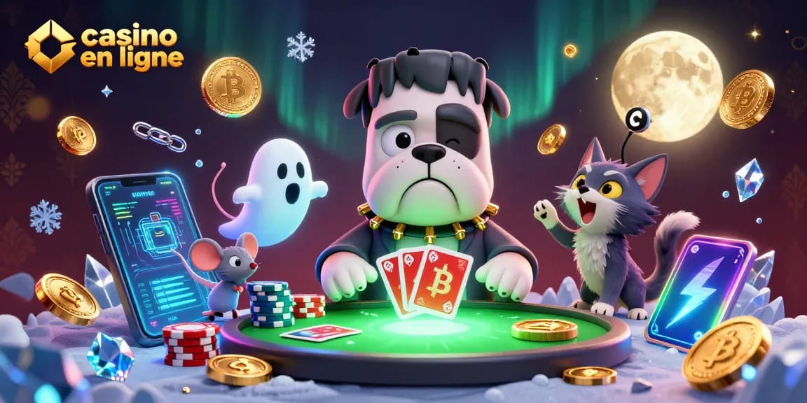 Profitez de l'expérience du casino en ligne avec un bulldog méchant à une table de jeu décorée.