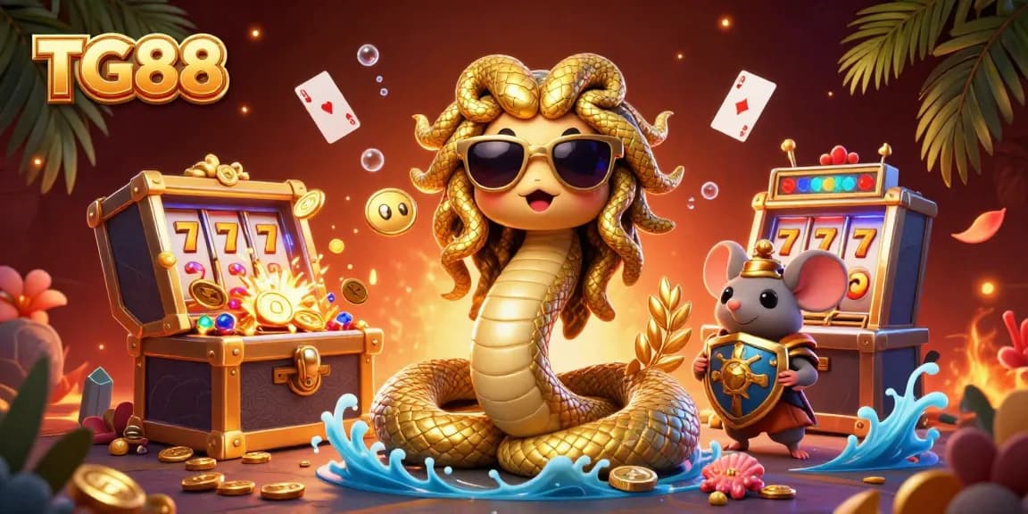 Experience exhilarating wins at TG88 with a vibrant casino illustration combining playful characters and exciting game elements.