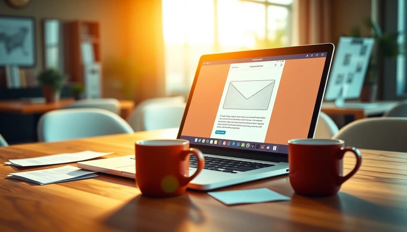Engage with features of temp mail temporary email displayed on a laptop screen in a modern workspace.