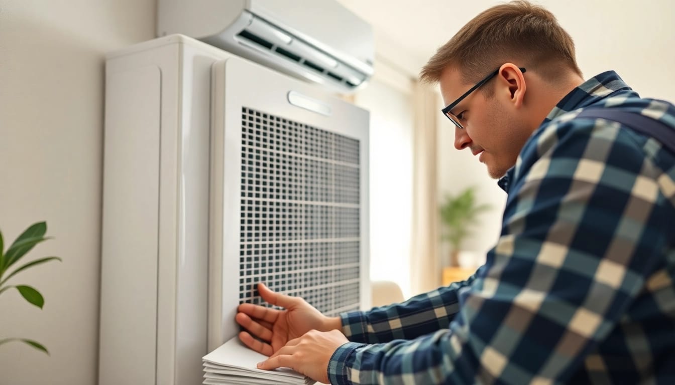 Technician providing quality heating and cooling services in a modern home setting.
