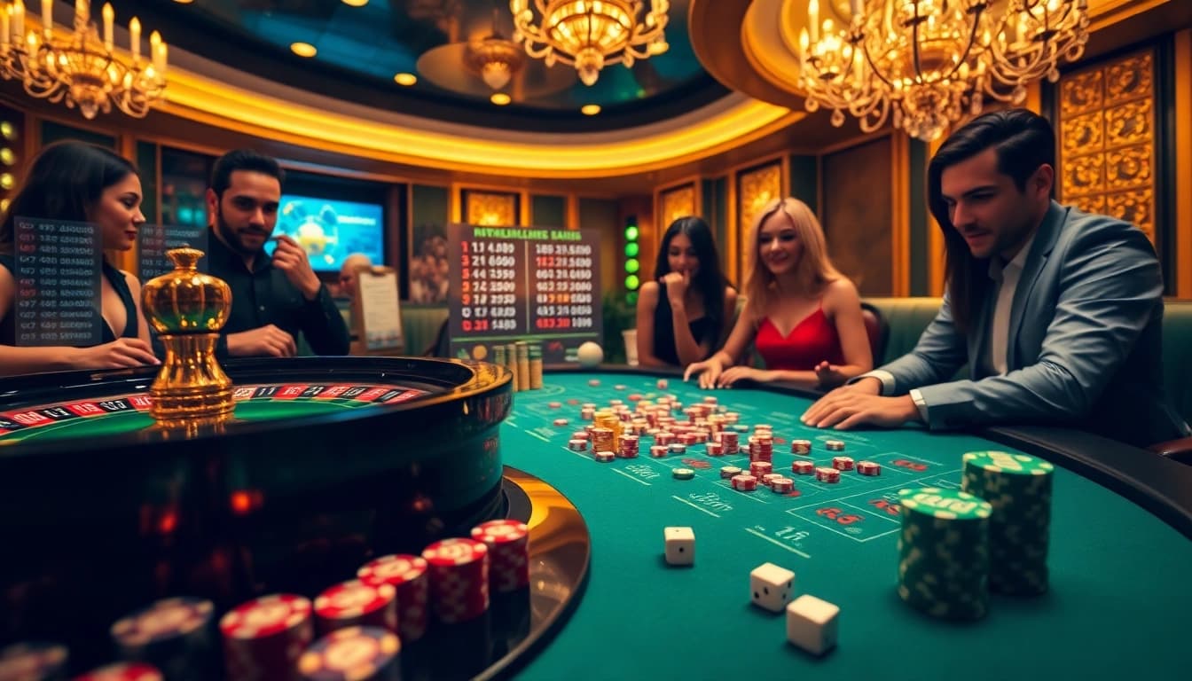 Experience the excitement of gambling with keonhacai5's vibrant casino scene filled with action and winning moments.