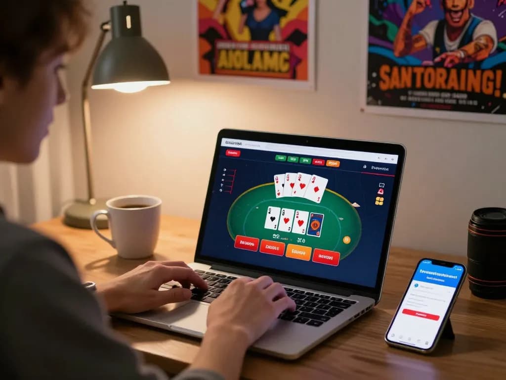 Engaged player using the torxentertainment app for blackjack gaming at home, showcasing strategic play.